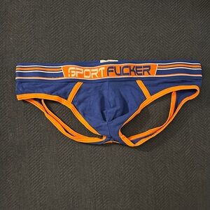 Men's Blue and Orange Jockstrap Brief Style Open Back | Large | EUC
